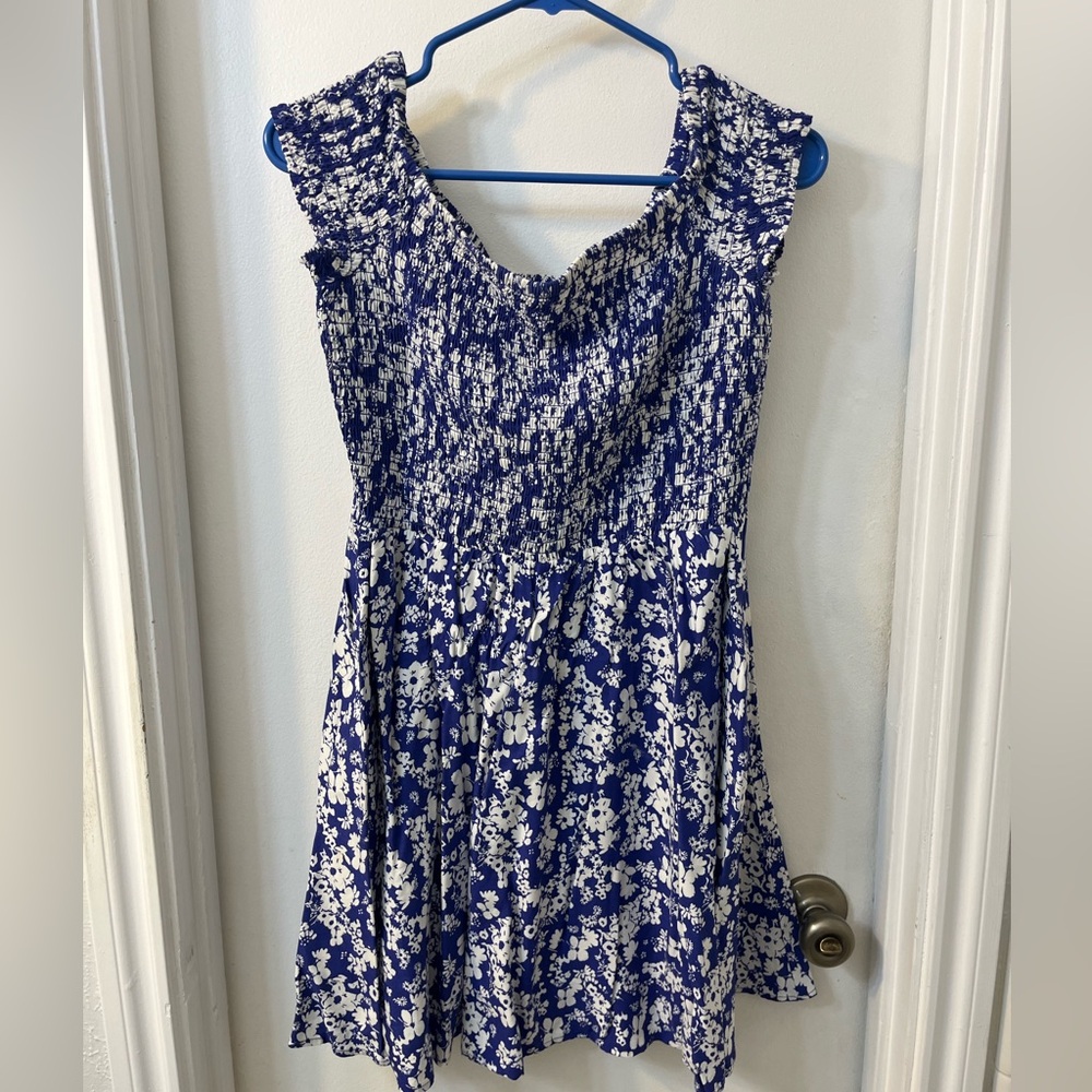 Express Blue and White Textured Top